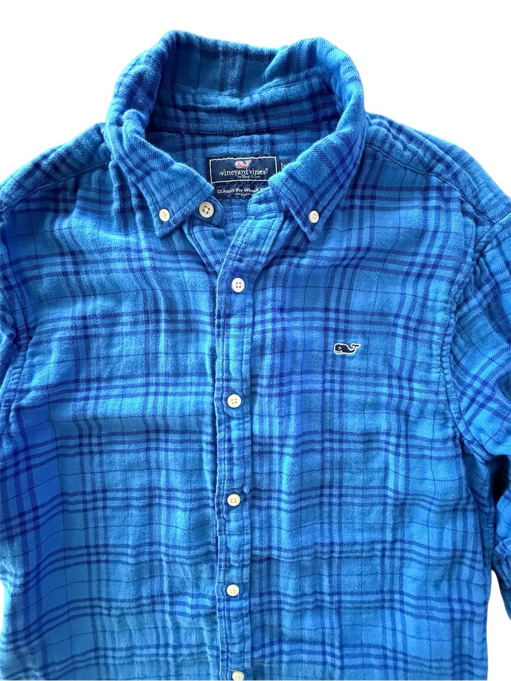 Vineyard Vines Blue Plaid Cotton Flannel Button-Down Casual Dress Shirt